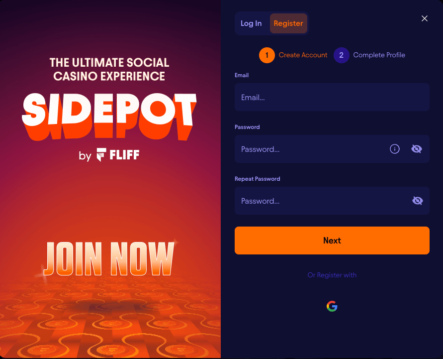 Sidepot.US registration desktop banner